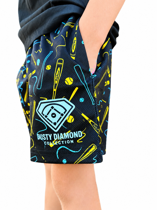 Yellow & Blue Crayon Bat Shorts